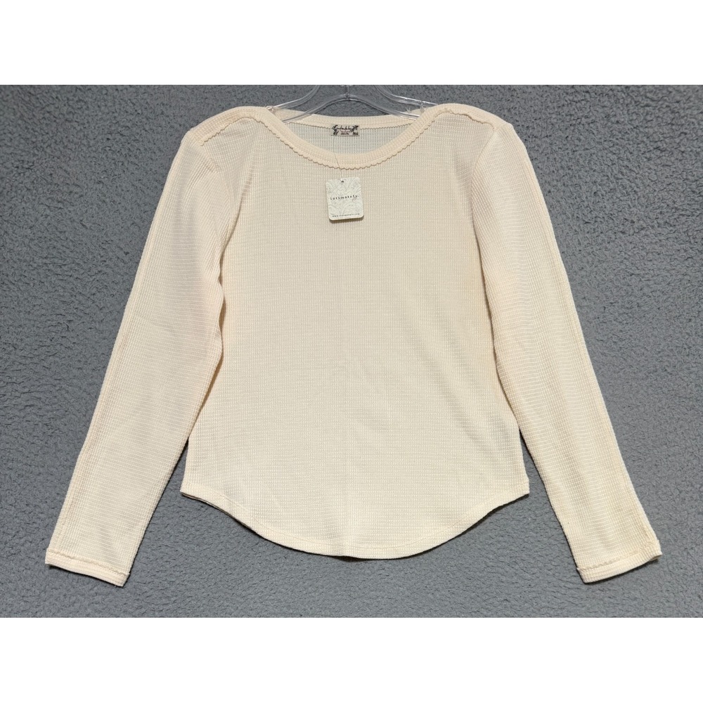 NEW Intimately Free People Ivory waffle knit Long sleeve top cropped Size L
